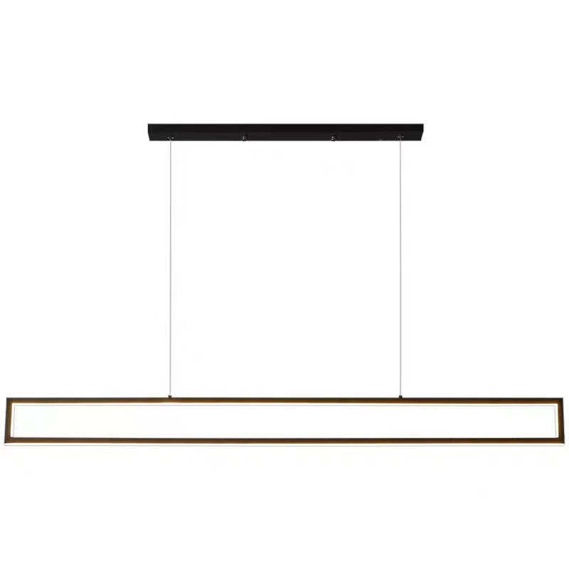 Edge metal rectangular pendant light. Modern LED lighting for dining room.