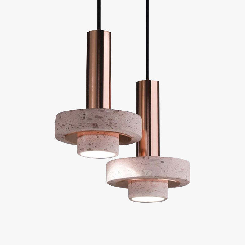 Zaid Modern pendant lights, terrazzo and copper detail