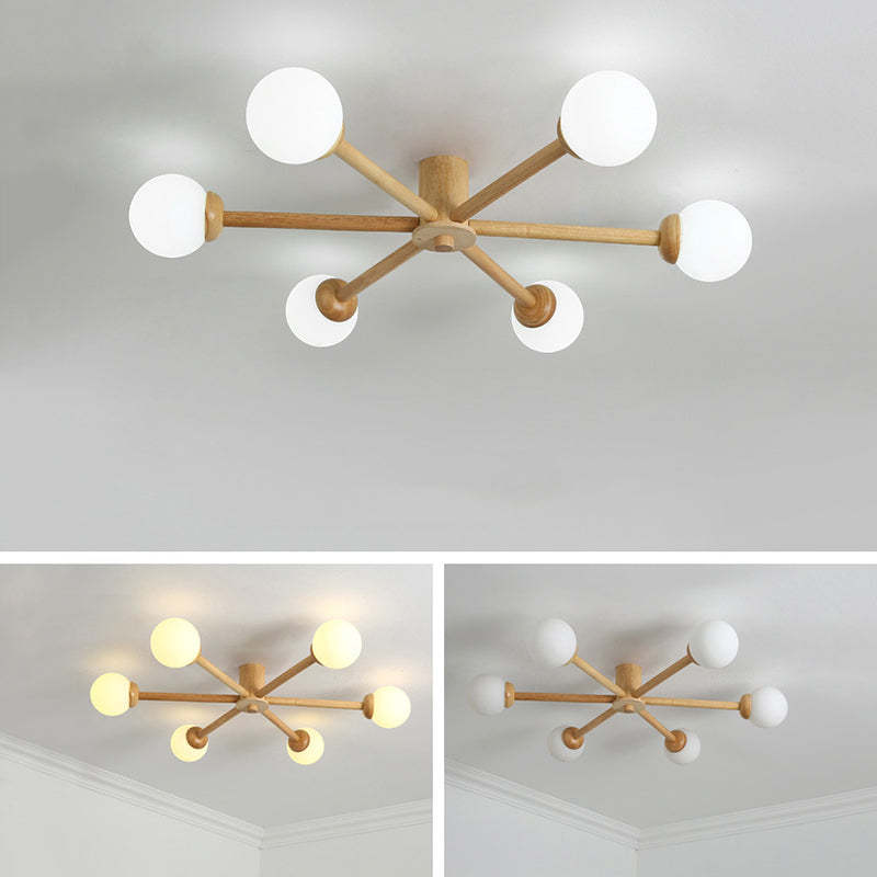 Ozawa 6-head ceiling light w/ glass globes. Dimmable lighting