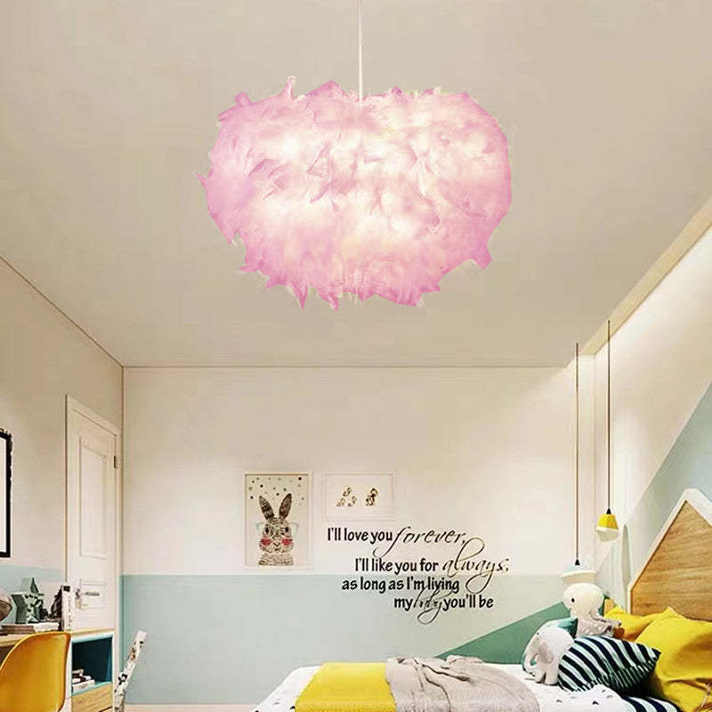 O'Moore Feather Pendant Light in Pink Bedroom