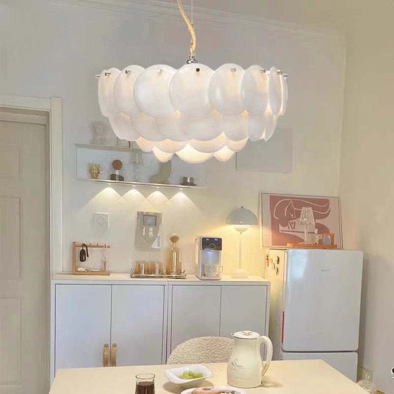Art Deco Ceramic Leaf Chandelier in Dining Room