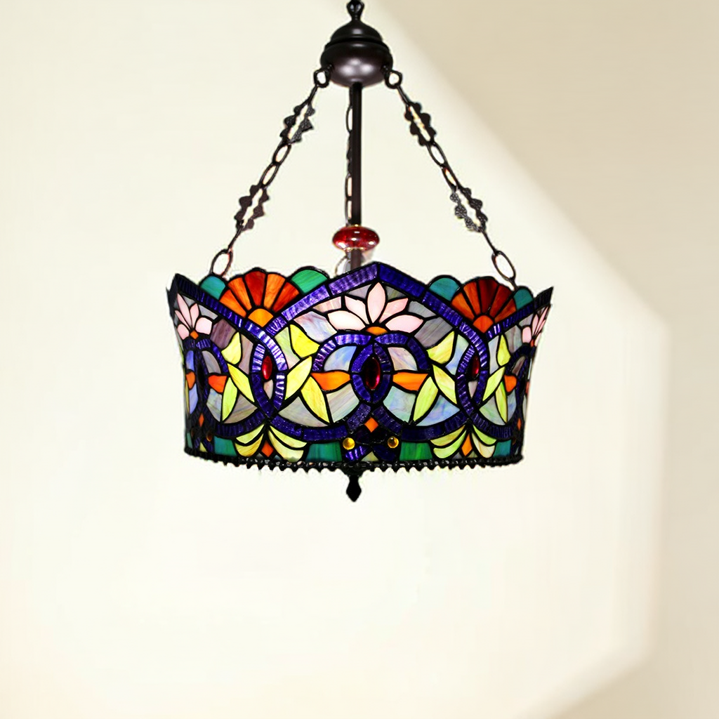 Eryn Vintage Flower LED Pendant Light, Stained Glass, Metal Frame