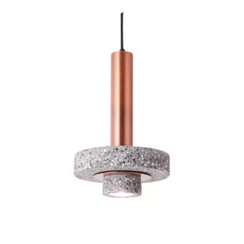 Modern LED pendant light with terrazzo stone shade