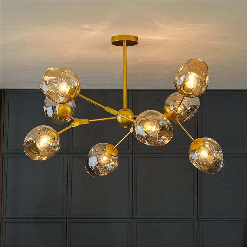 Valentina Modern Bubble Pendant Light, gold metal with bubble glass shades