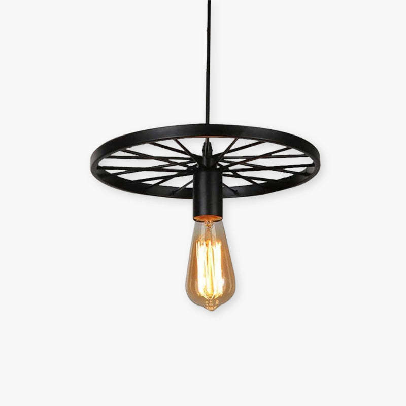 Retro Industrial Wagon Wheel Pendant Light