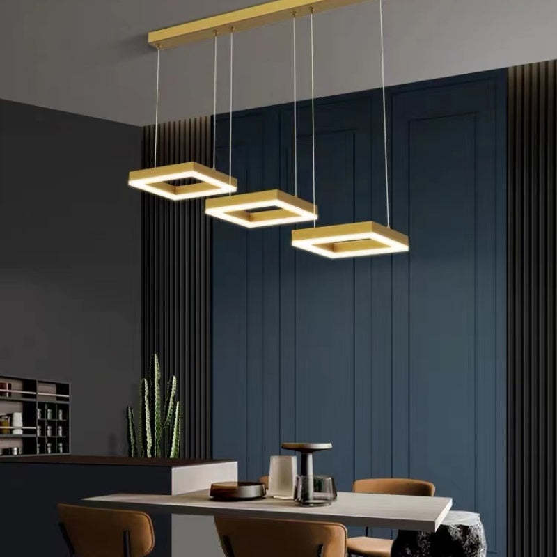 Raheel Modern Pendant Light, gold square lights in dining room