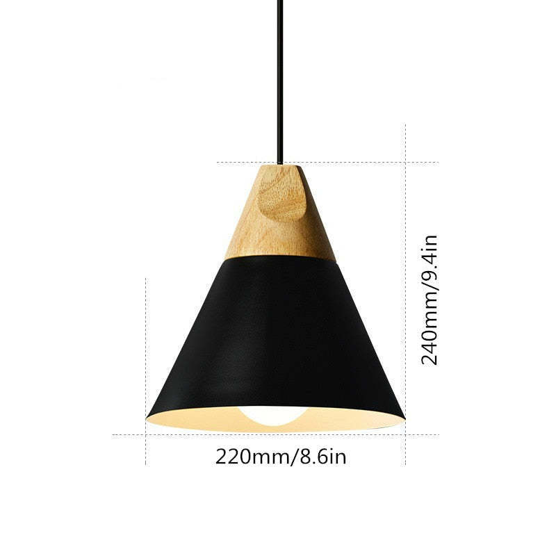 Morandi pendant light dimensions: 240mm x 220mm, black and wood