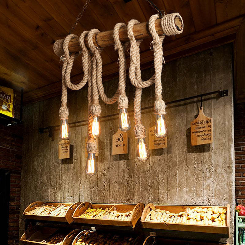 Alessio Vintage Wood/Rope Pendant Light, Farmhouse, Living Room