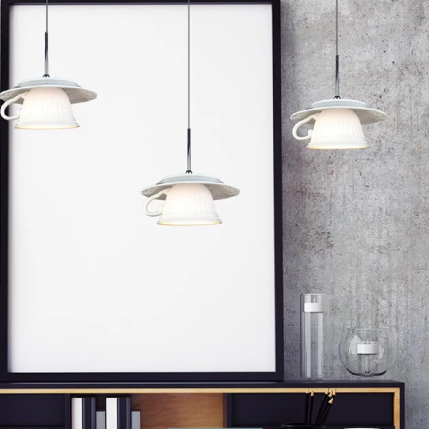 White ceramic tea cup pendant lights, modern lighting