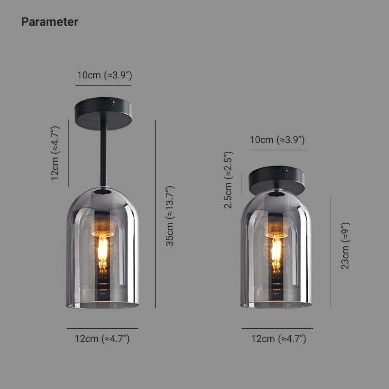 Sanna Modern Cylinder Semi-Flush Mount Glass Ceiling Light, Cognac/Gray