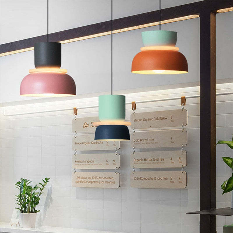 Colorful Morandi Industrial Pendant Lights over a cafe