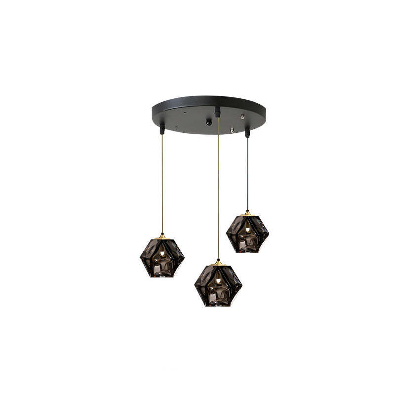 Hailie Polyhedron LED Pendant Light with Three Smoked Glass Shades
