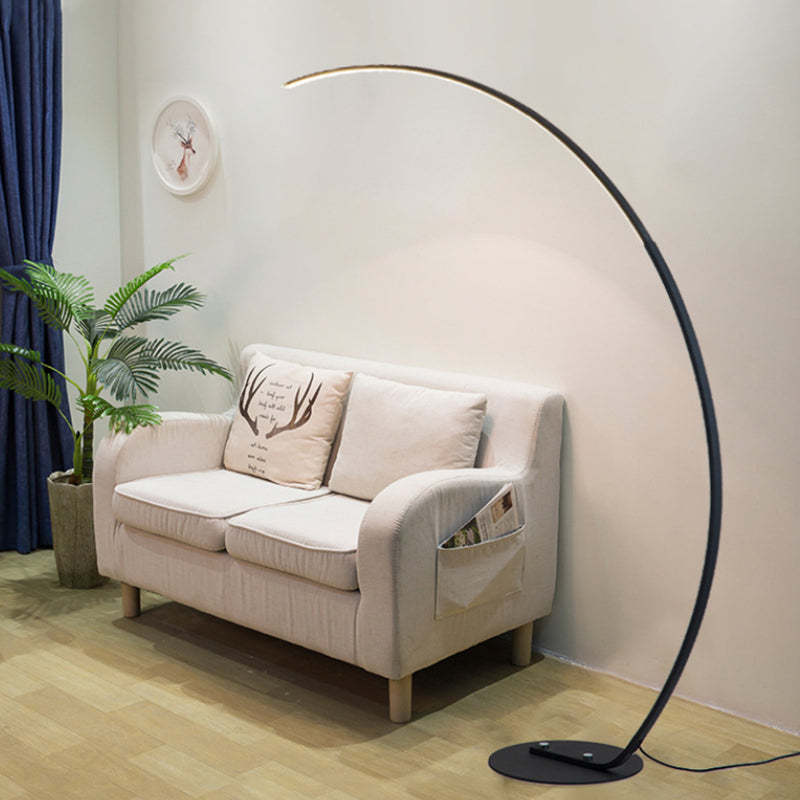 Modern Arc LED Floor Lamp over sofa, Las Sola Lighting