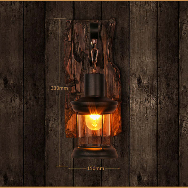 Alessio vintage metal wall lamp dimensions on wood