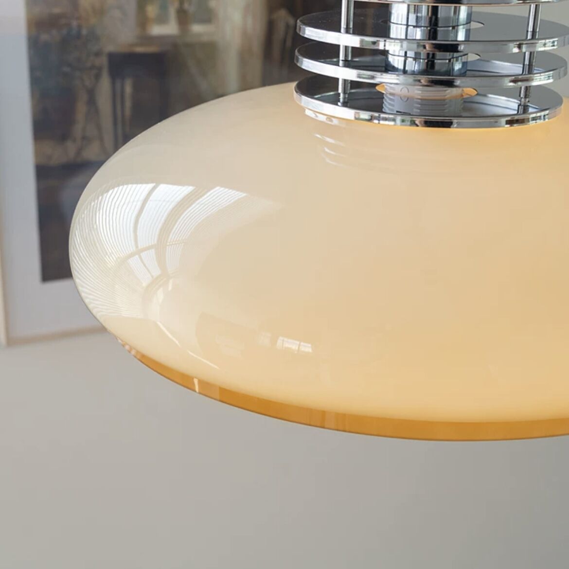 Hailie Vintage Pendant Light close-up, yellow glass shade