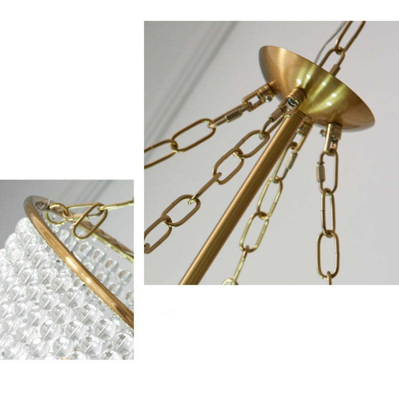 Alessio LED Chandelier: Gold chain, crystal drum detail