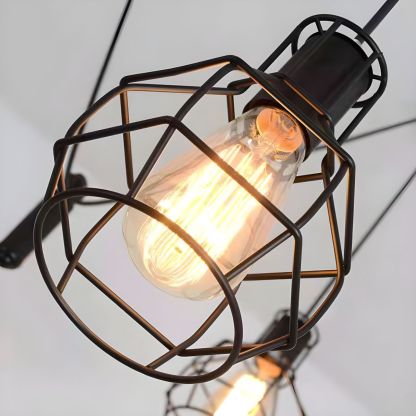 Caged Metal Pendant Light, close up, industrial lighting