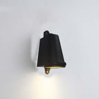 Black Orr Industrial Metal Wall Lamp on white wall. Las Sola Lighting.
