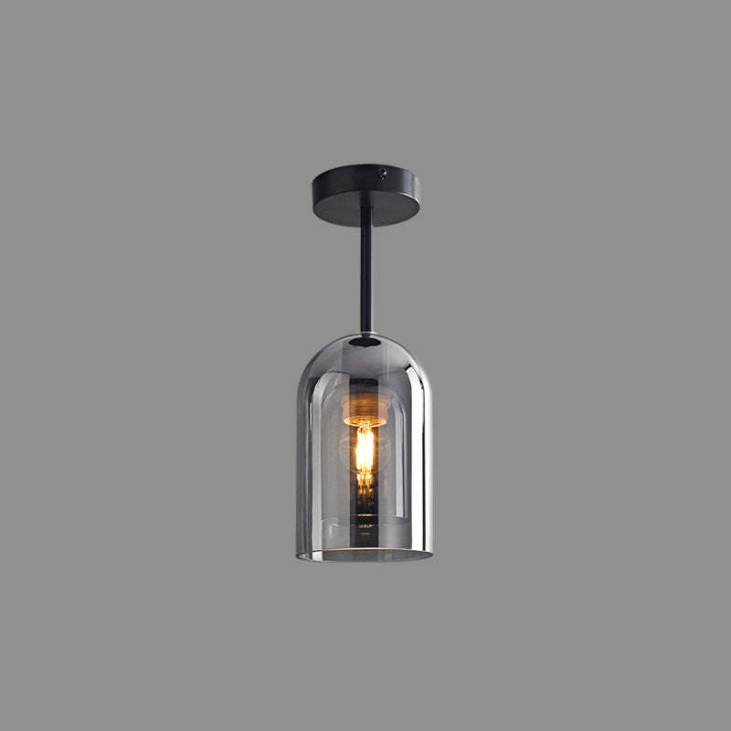 Sanna Modern Cylinder Semi-Flush Mount Glass Ceiling Light, Cognac/Gray