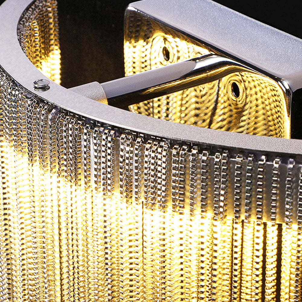 Close-up Colon Wall Lamp detail, metal chain tassel design