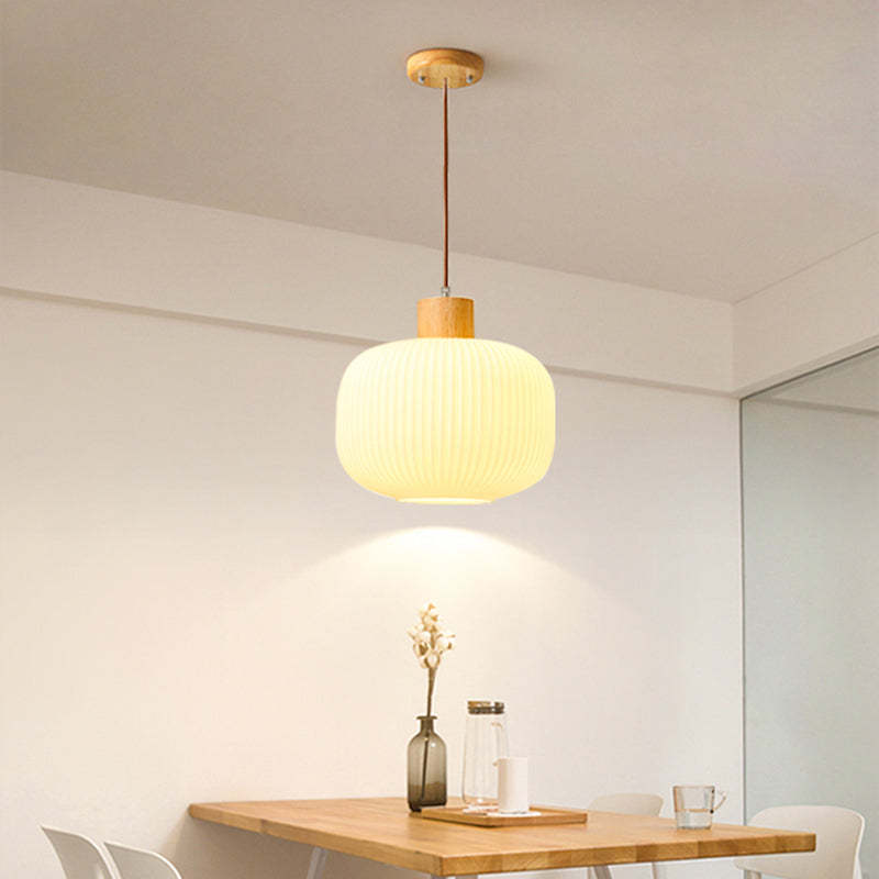 Ozawa modern glass pendant light over table Ozawa Modern Wood Glass Pendant Light