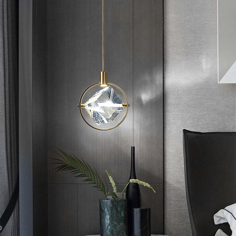 Geometric crystal pendant light in modern interior