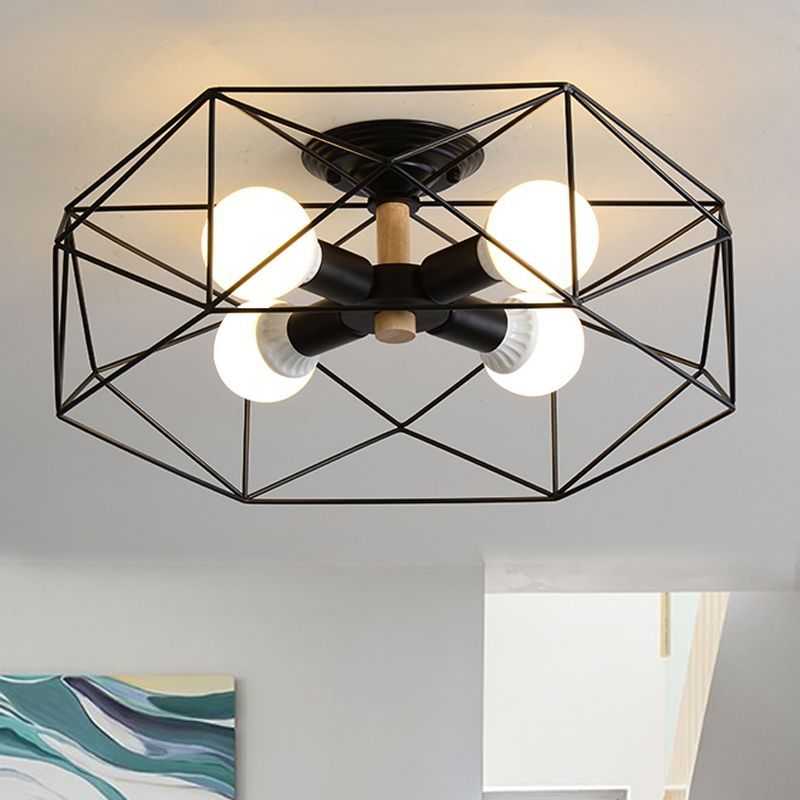 Black geometric metal ceiling light fixture, modern home decor