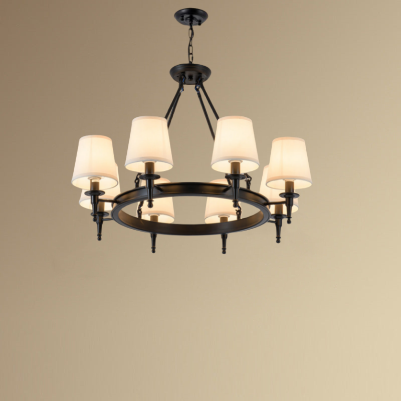 Black Alessio Vintage Ring Chandelier with Fabric Shades