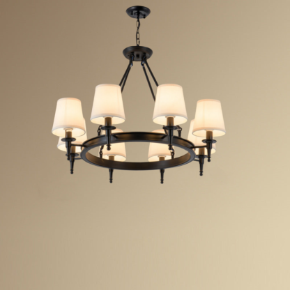 Black Alessio Vintage Ring Chandelier with Fabric Shades