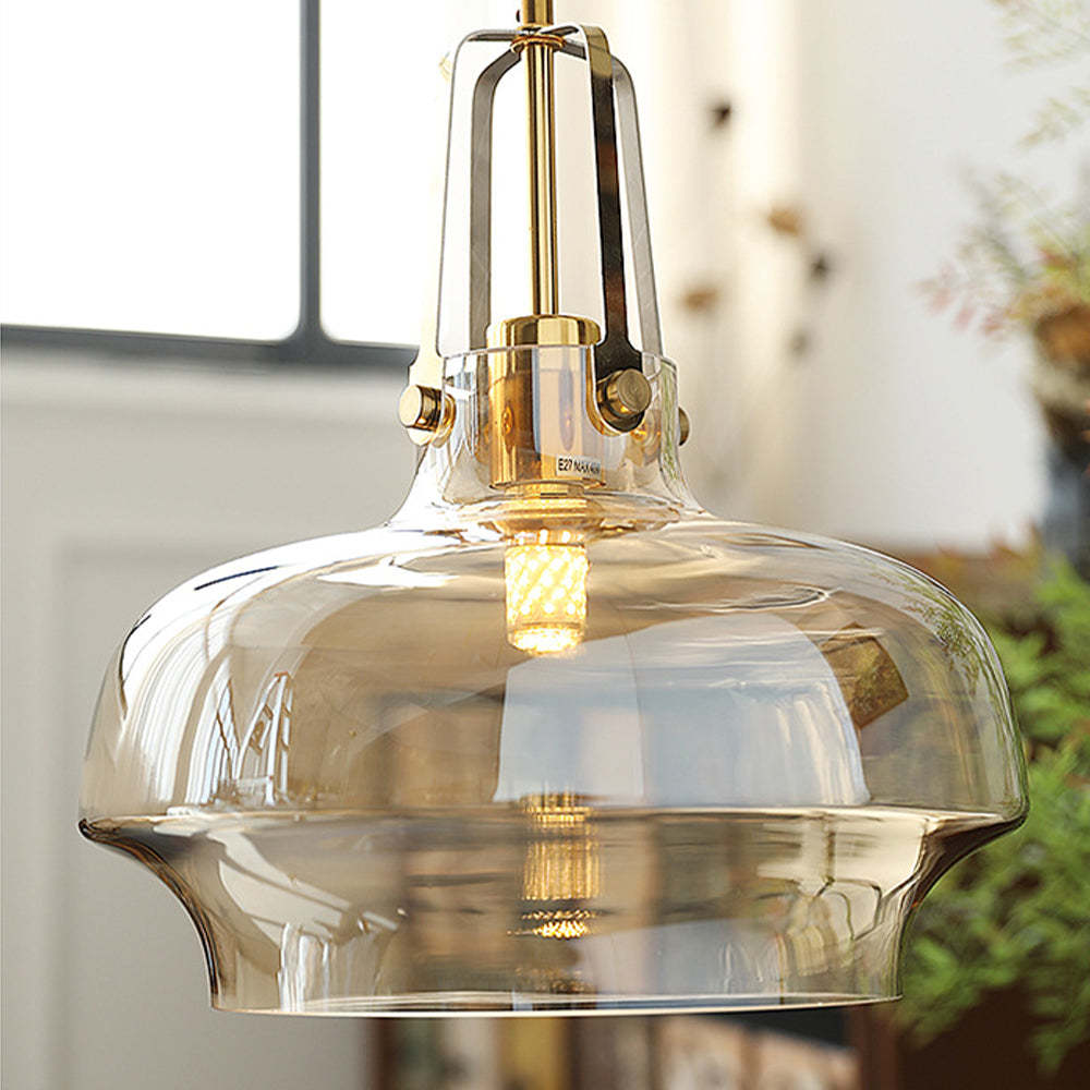 Modern Hailie Pendant Light with Amber Glass Shade