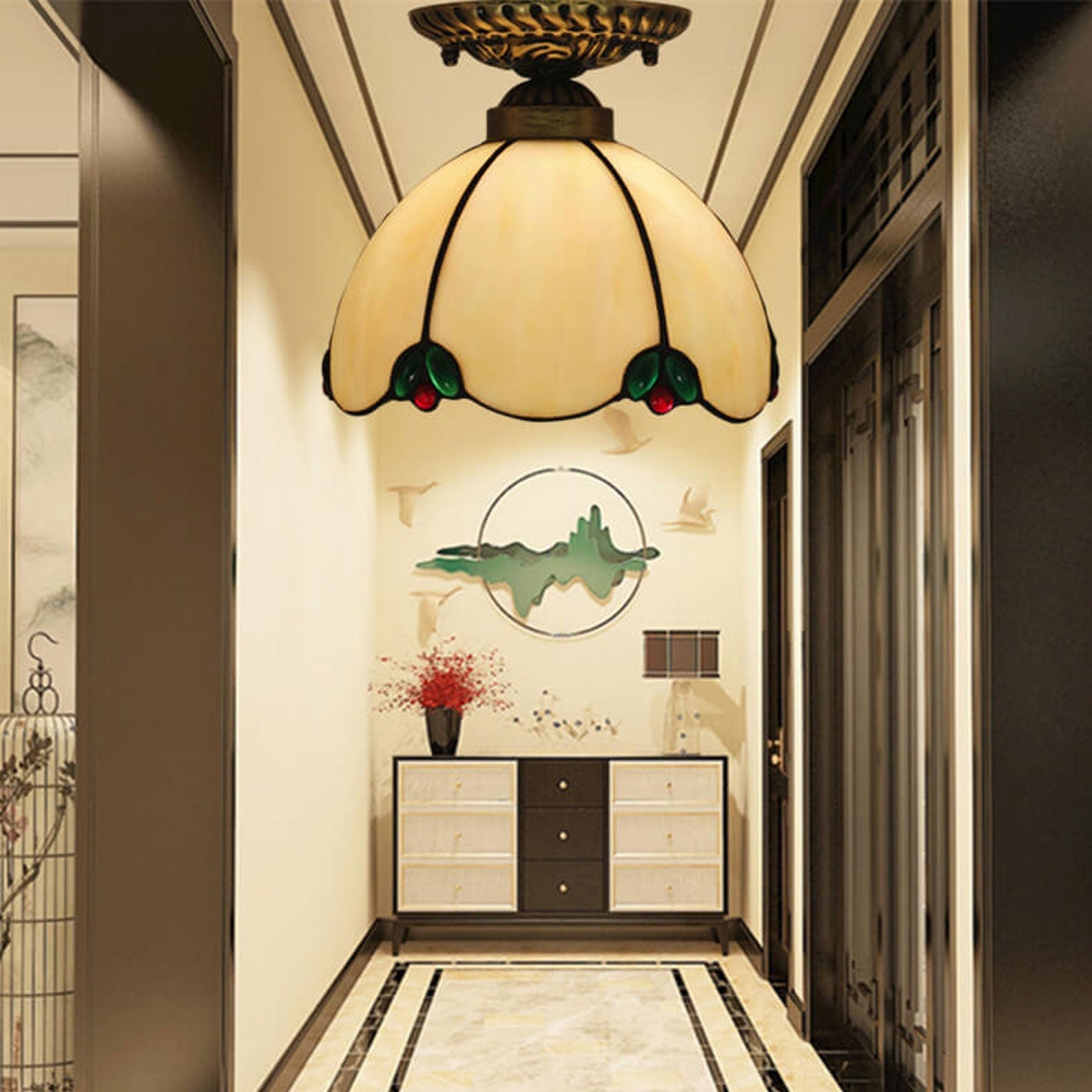 Eryn Vintage Glass Ceiling Light in hallway