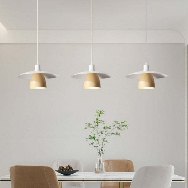 Morandi Pendant Lights over dining table, wood and metal