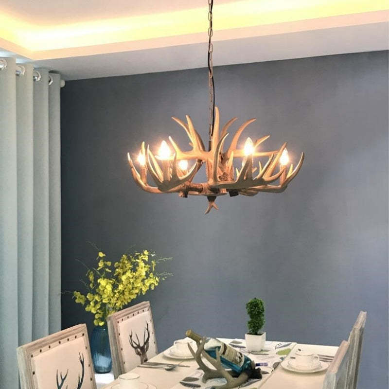 Resin Deer Antler Chandelier in Dining Room