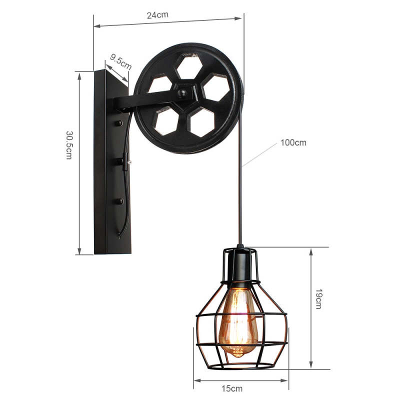 Alessio Wall Lamp Dimensions: Retro Pulley Design