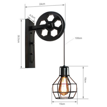 Alessio Wall Lamp Dimensions: Retro Pulley Design