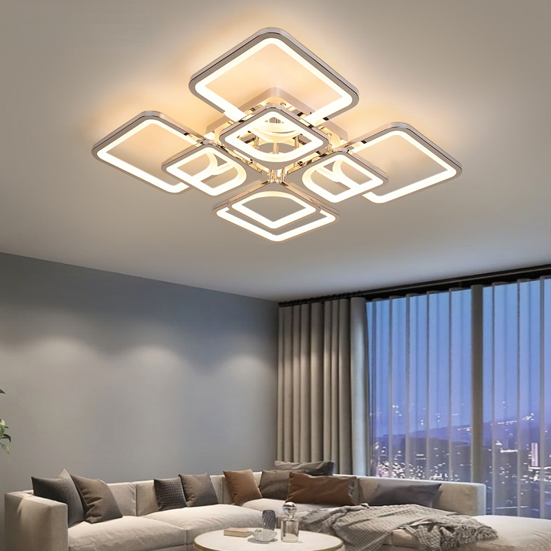 Lacey Modern Square Flush Mount Ceiling Light illuminating a modern living room