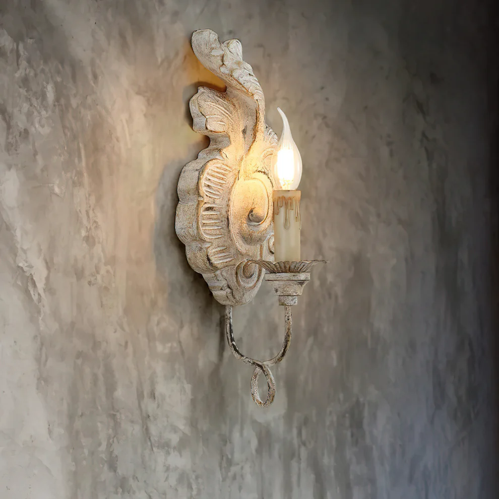 Alessio Vintage Metal Wood Old White Antique Gold Old Grey Wall Lamp Dining Room