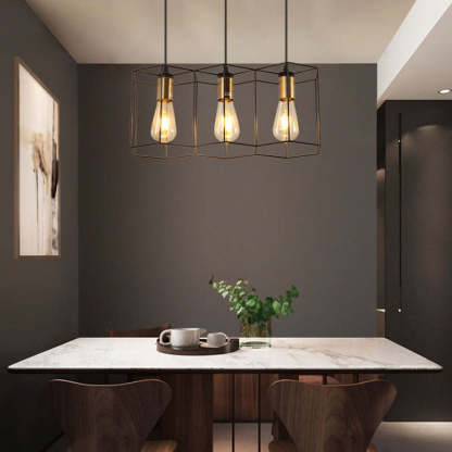 Rustic Farmhouse Pendant Lighting above Dining Table