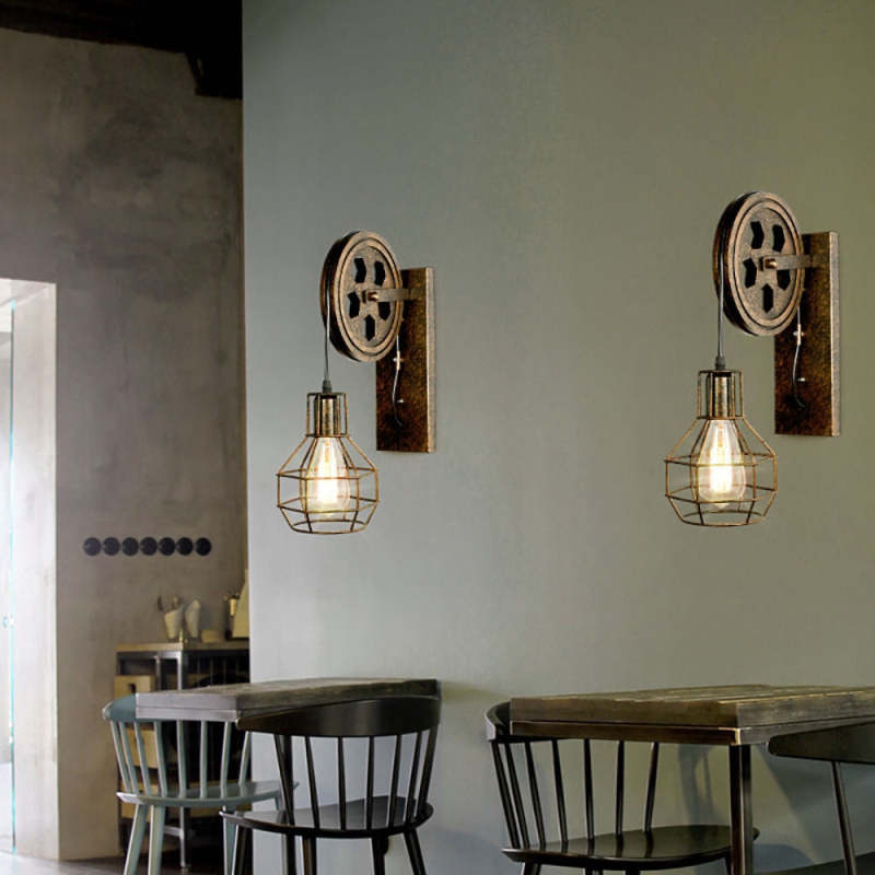 Rustic bronze Alessio wall lamps with pulley design