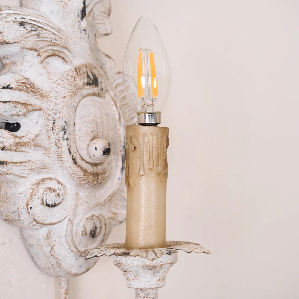 Alessio Vintage Metal Wood Old White Antique Gold Old Grey Wall Lamp Dining Room