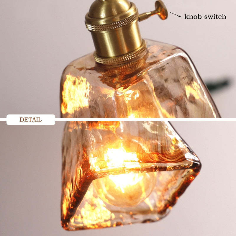 Levy caramel glass pendant light detail: knob switch.