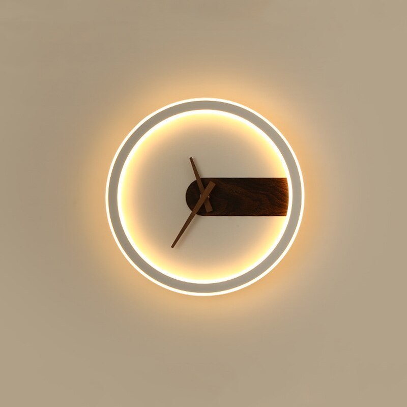 Nielsen Modern Wall Lamp, clock design with wood accent