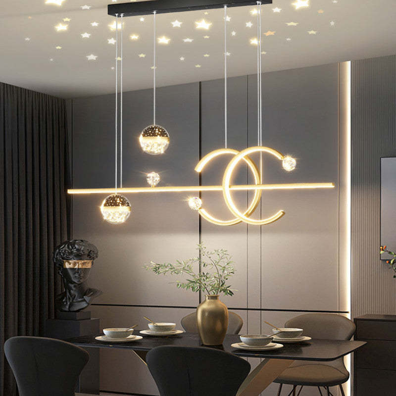 Modern pendant light fixture with starry sky projection