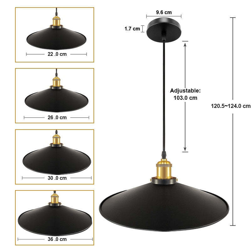 Alessio pendant light dimensions, industrial metal lighting.