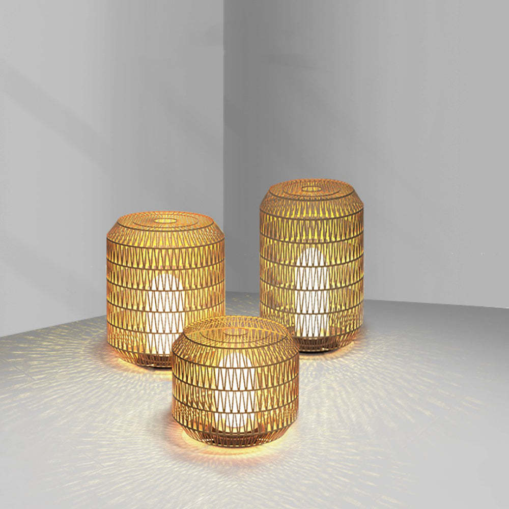 Ritta Rattan Outdoor Floor Lamps in a modern setting