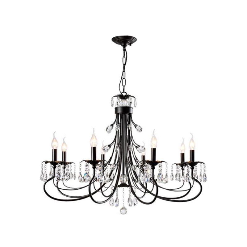 Silva Crystal Chandelier, Black Metal and Crystal Fixture