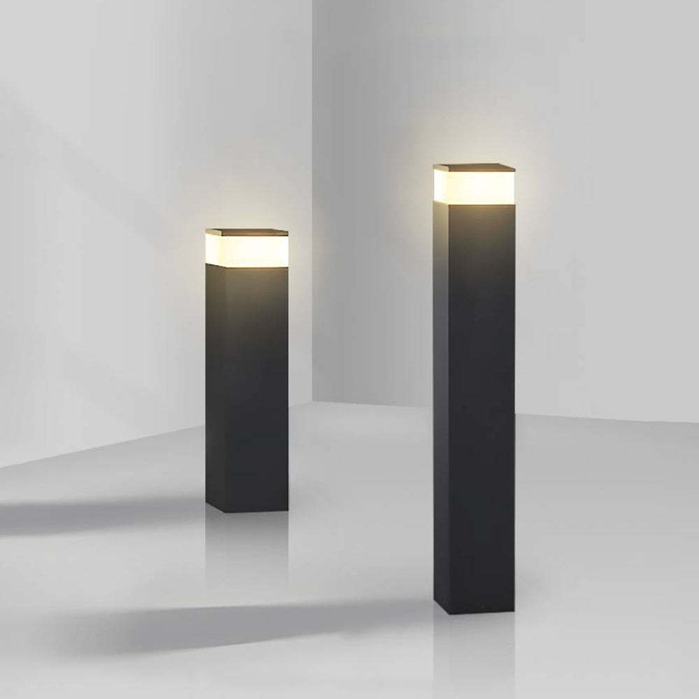 Modern black Orr outdoor path lights, rectangular design.