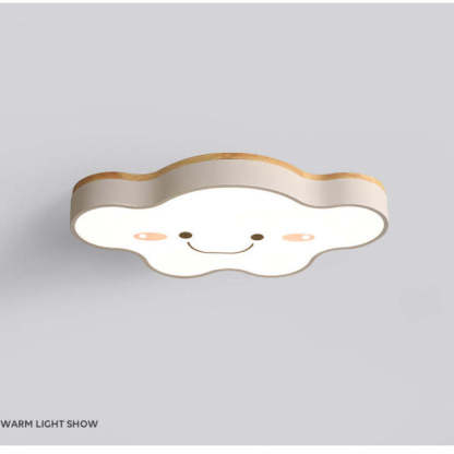 Cloud LED light with smiling face for kids room. Warm light show.