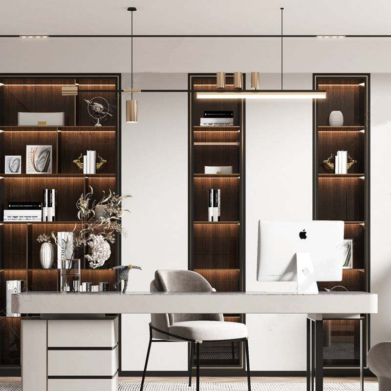Modern office with Edge pendant lights, minimalist design