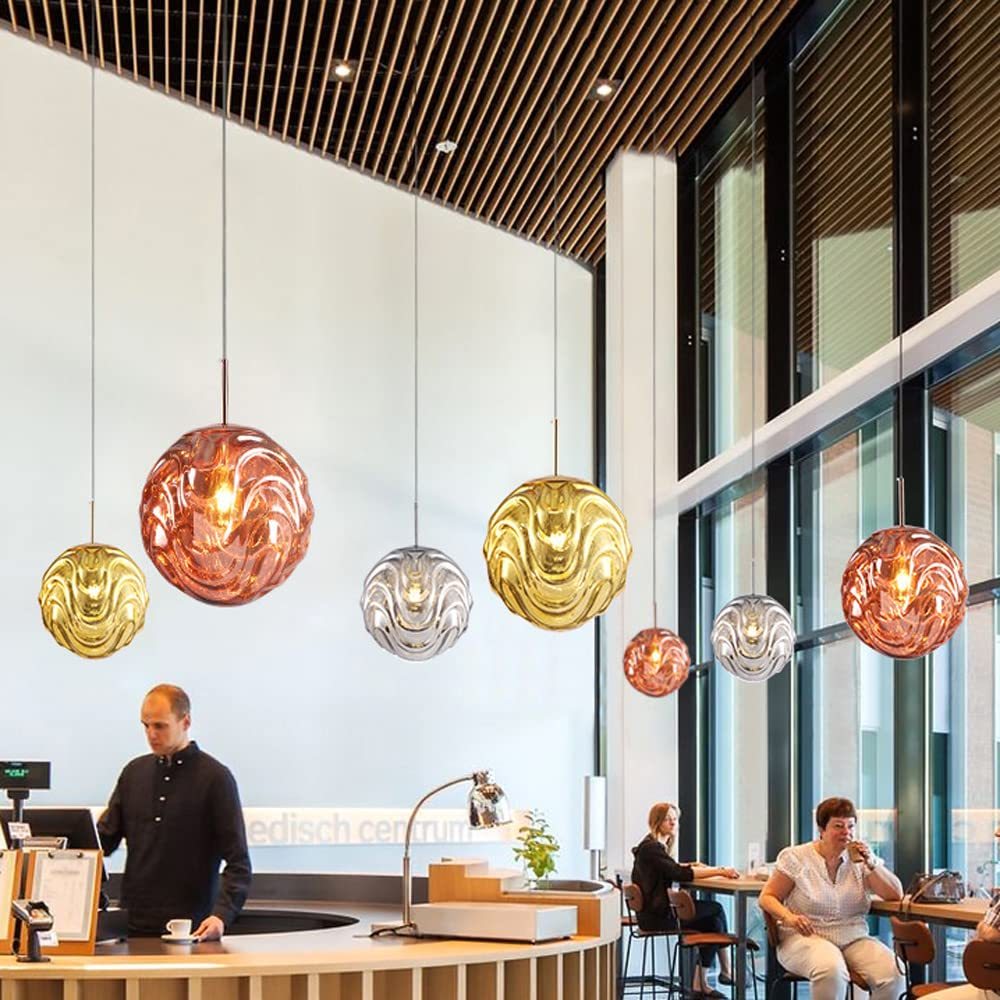 Modern sphere pendant lights in a dining room